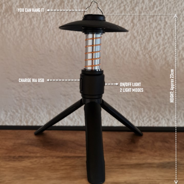 A tripod with a flashlight on top of it.
