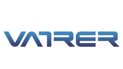 The image displays the text VA1RER in a stylized, futuristic blue font on a white background.