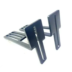 The Trapoverland 270 Awning T-Bracket is a black, geometric metal bracket with angled, slotted panels, shown on a white background.